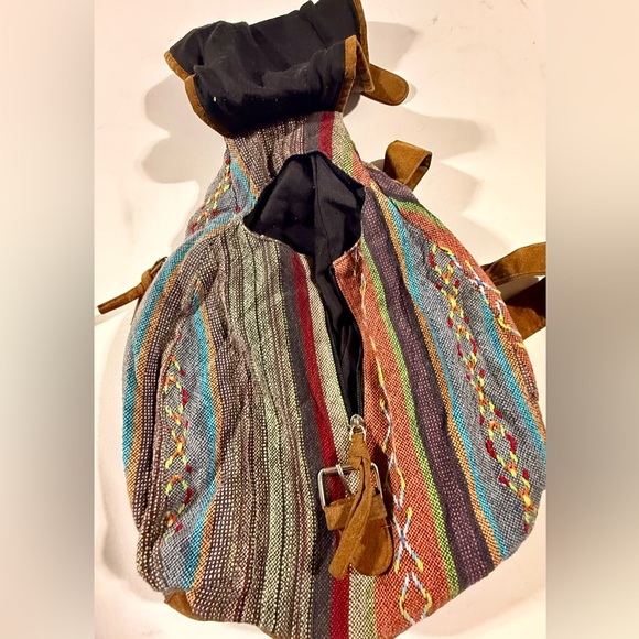 Brown Bohemian Backpack with Southwestern Pattern Made in India - Picture 8 of 11